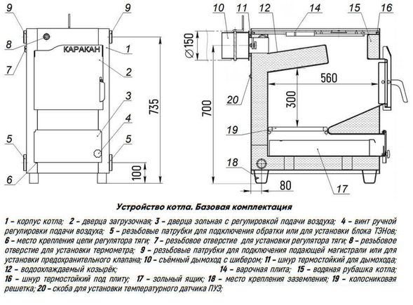 Котел твердотопливный КАРАКАН 20 ТПЭ3